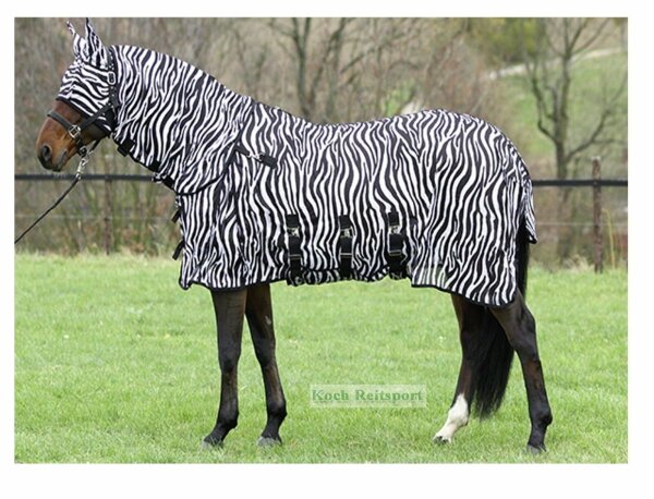 Euroriding Fliegendecke mit Halsteil abnehmbar zebra schwarz weiß 135 cm