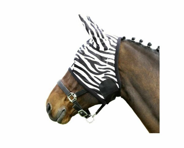 Euroriding Fliegenmaske mit Ohren Fliegenhaube Fliegenschutz Zebra schwarz weiß