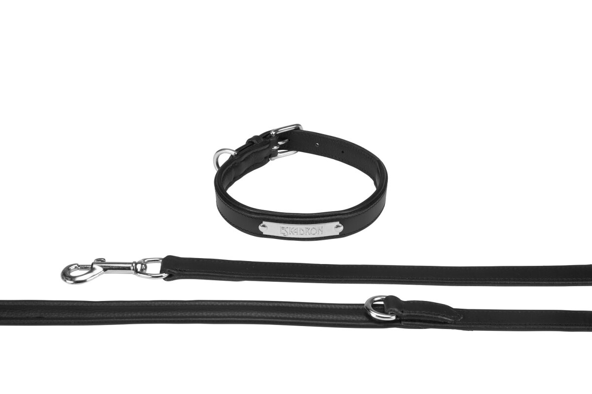 Eskadron Hundeset LEATHER Halsband + Leine schwarz silberfarbene Meta,  55,96
