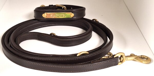 Eskadron Hundeset LEATHER Halsband + Leine brown mit goldenen Metalldetails