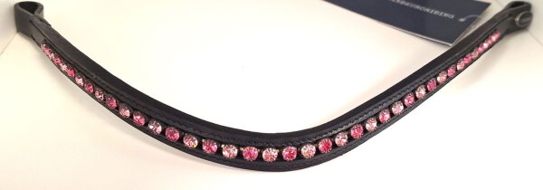 Euroriding Stirnband geschwungen mit Strass Warmblut schwarz/rosé Stirnriemen