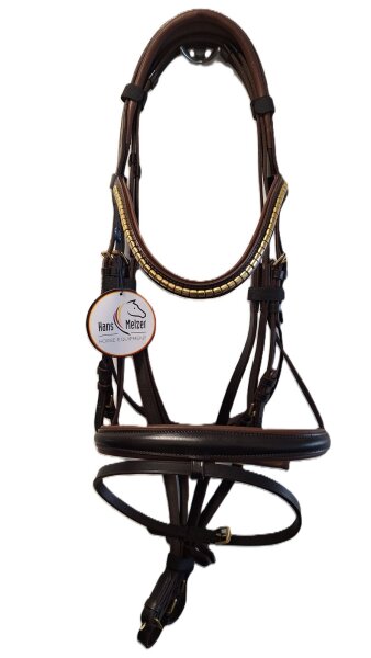 Hans Melzer Horse Equipment Trense Bredeneek braun/messing englisch kombiniert